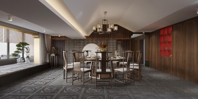 新中式餐厅3D模型下载